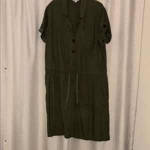 Olive Green Button-Up Dress